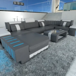 Kunstleder Wohnlandschaft Belvedere mit Ottomane U-Form L Mini