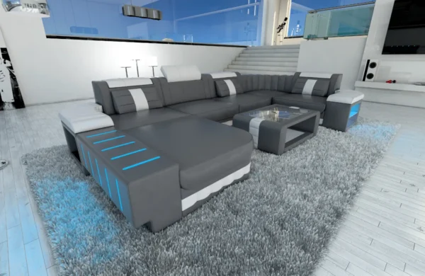 Kunstleder Wohnlandschaft Belvedere mit Ottomane U-Form L Mini – Bild 9