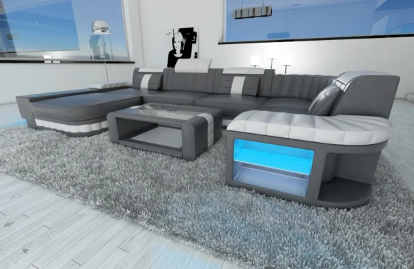 Kunstleder Wohnlandschaft Belvedere mit Ottomane U-Form L Mini – Bild 10