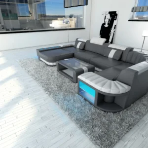 Kunstleder Wohnlandschaft Belvedere mit Ottomane U-Form L Mini