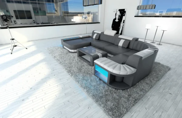 Kunstleder Wohnlandschaft Belvedere mit Ottomane U-Form L Mini – Bild 11
