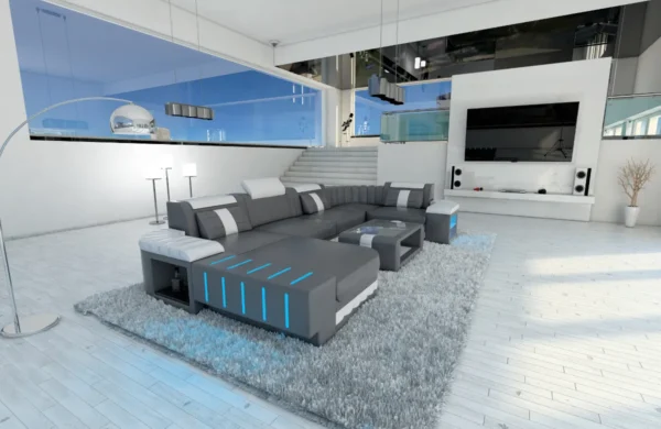 Kunstleder Wohnlandschaft Belvedere mit Ottomane U-Form L Mini – Bild 12