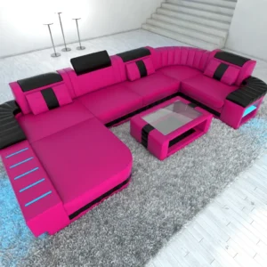 Kunstleder Wohnlandschaft Belvedere mit Ottomane U-Form L Mini