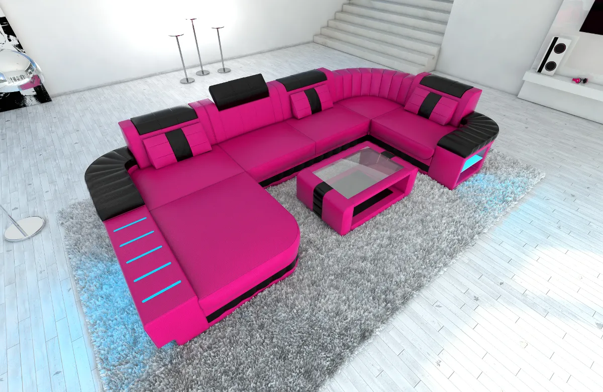 Kunstleder Wohnlandschaft Belvedere mit Ottomane U-Form L Mini