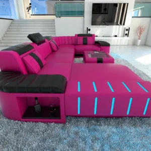 Kunstleder Wohnlandschaft Belvedere mit Ottomane U-Form L Mini