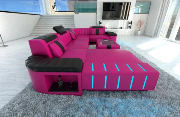Kunstleder Wohnlandschaft Belvedere mit Ottomane U-Form L Mini – Bild 2