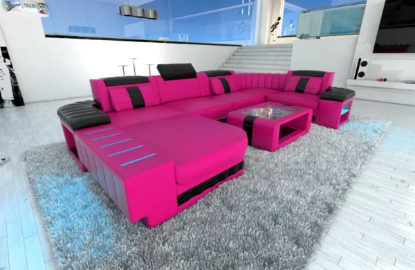 Kunstleder Wohnlandschaft Belvedere mit Ottomane U-Form L Mini – Bild 3