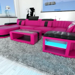 Kunstleder Wohnlandschaft Belvedere mit Ottomane U-Form L Mini