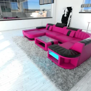Kunstleder Wohnlandschaft Belvedere mit Ottomane U-Form L Mini
