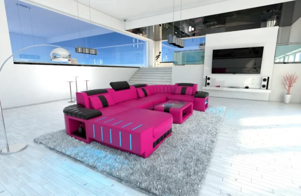 Kunstleder Wohnlandschaft Belvedere mit Ottomane U-Form L Mini – Bild 6