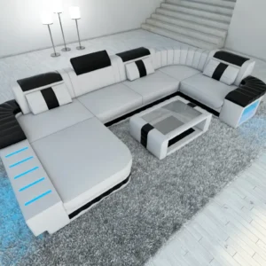 Kunstleder Wohnlandschaft Belvedere mit Ottomane U-Form L Mini