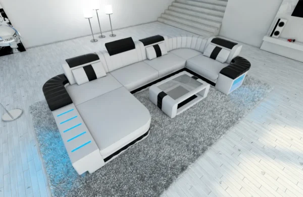 Kunstleder Wohnlandschaft Belvedere mit Ottomane U-Form L Mini – Bild 31
