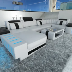 Kunstleder Wohnlandschaft Belvedere mit Ottomane U-Form L Mini