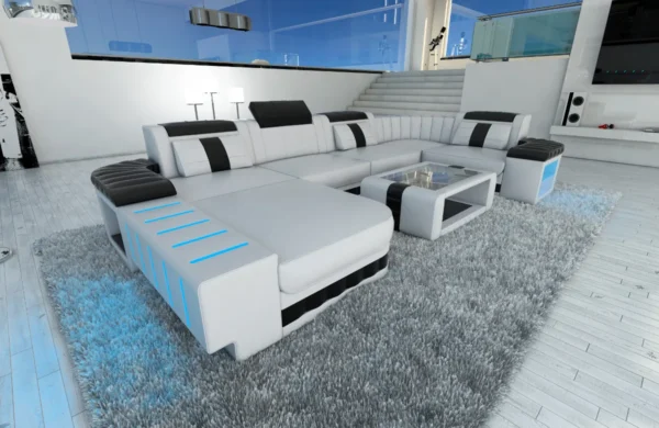 Kunstleder Wohnlandschaft Belvedere mit Ottomane U-Form L Mini – Bild 33