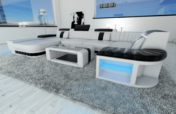 Kunstleder Wohnlandschaft Belvedere mit Ottomane U-Form L Mini – Bild 34