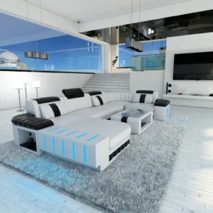 Kunstleder Wohnlandschaft Belvedere mit Ottomane U-Form L Mini