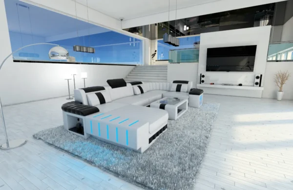 Kunstleder Wohnlandschaft Belvedere mit Ottomane U-Form L Mini – Bild 35