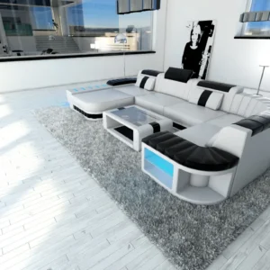 Kunstleder Wohnlandschaft Belvedere mit Ottomane U-Form L Mini