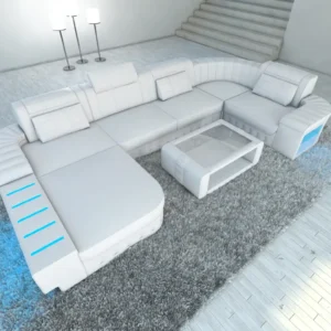 Kunstleder Wohnlandschaft Belvedere mit Ottomane U-Form L Mini