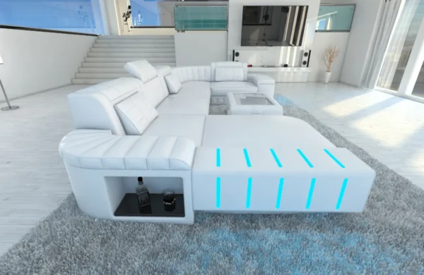 Kunstleder Wohnlandschaft Belvedere mit Ottomane U-Form L Mini – Bild 38