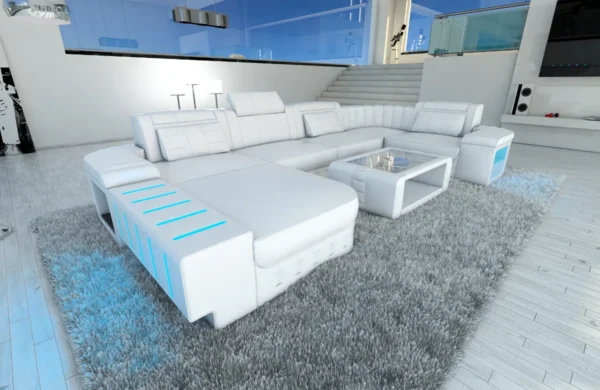 Kunstleder Wohnlandschaft Belvedere mit Ottomane U-Form L Mini – Bild 39