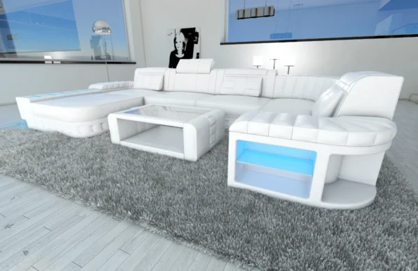 Kunstleder Wohnlandschaft Belvedere mit Ottomane U-Form L Mini – Bild 40