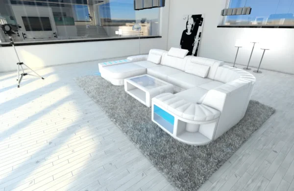 Kunstleder Wohnlandschaft Belvedere mit Ottomane U-Form L Mini – Bild 41