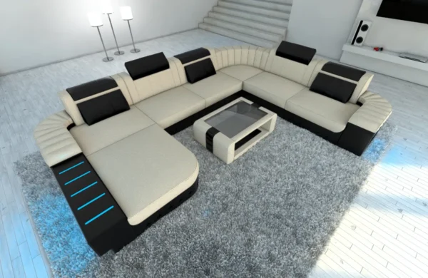 Webstoff Wohnlandschaft Belvedere mit Ottomane U-Form XL Mini – Bild 13