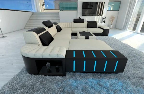 Webstoff Wohnlandschaft Belvedere mit Ottomane U-Form XL Mini – Bild 14