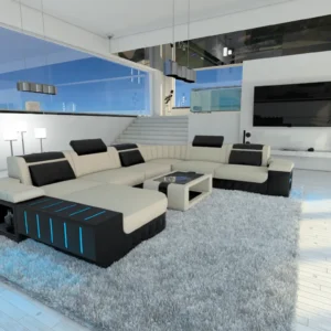 Webstoff Wohnlandschaft Belvedere mit Ottomane U-Form XL Mini