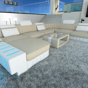 Webstoff Wohnlandschaft Belvedere mit Ottomane U-Form XL Mini