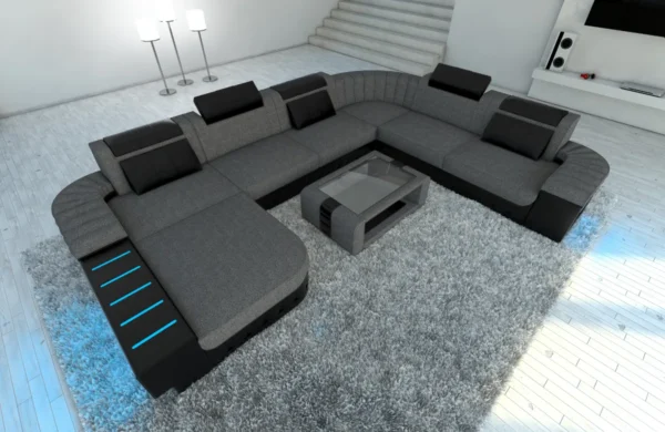 Webstoff Wohnlandschaft Belvedere mit Ottomane U-Form XL Mini – Bild 43