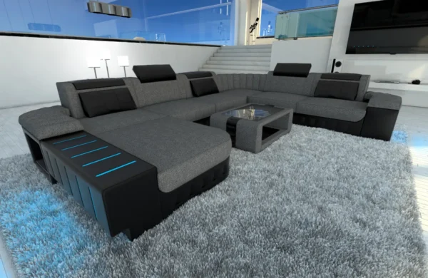 Webstoff Wohnlandschaft Belvedere mit Ottomane U-Form XL Mini – Bild 45