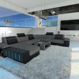 Webstoff Wohnlandschaft Belvedere mit Ottomane U-Form XL Mini
