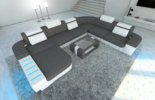 Webstoff Wohnlandschaft Belvedere mit Ottomane U-Form XL Mini