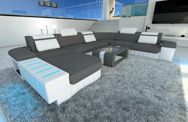 Webstoff Wohnlandschaft Belvedere mit Ottomane U-Form XL Mini – Bild 3