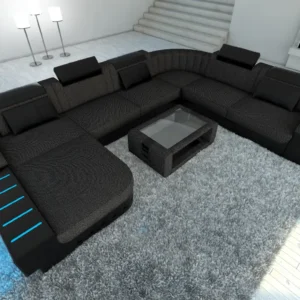 Webstoff Wohnlandschaft Belvedere mit Ottomane U-Form XL Mini