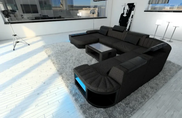 Webstoff Wohnlandschaft Belvedere mit Ottomane U-Form XL Mini – Bild 53