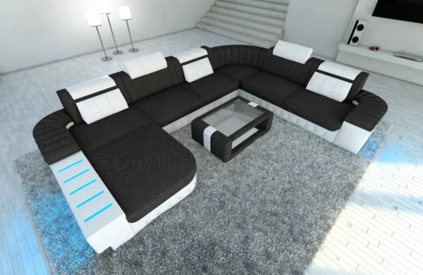 Webstoff Wohnlandschaft Belvedere mit Ottomane U-Form XL Mini – Bild 55