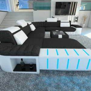 Webstoff Wohnlandschaft Belvedere mit Ottomane U-Form XL Mini