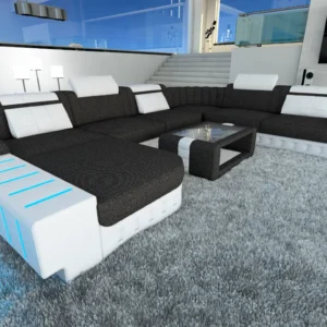 Webstoff Wohnlandschaft Belvedere mit Ottomane U-Form XL Mini