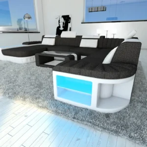 Webstoff Wohnlandschaft Belvedere mit Ottomane U-Form XL Mini
