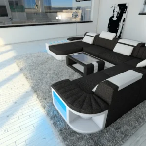 Webstoff Wohnlandschaft Belvedere mit Ottomane U-Form XL Mini