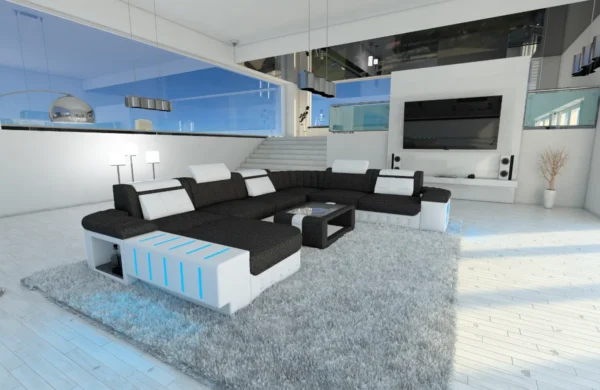 Webstoff Wohnlandschaft Belvedere mit Ottomane U-Form XL Mini – Bild 60