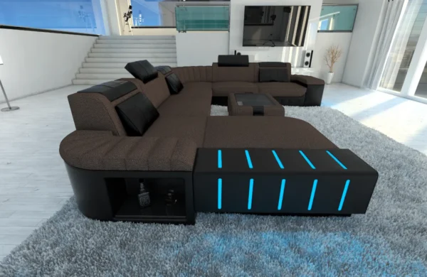 Webstoff Wohnlandschaft Belvedere mit Ottomane U-Form XL Mini – Bild 26