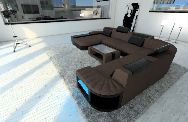 Webstoff Wohnlandschaft Belvedere mit Ottomane U-Form XL Mini – Bild 29
