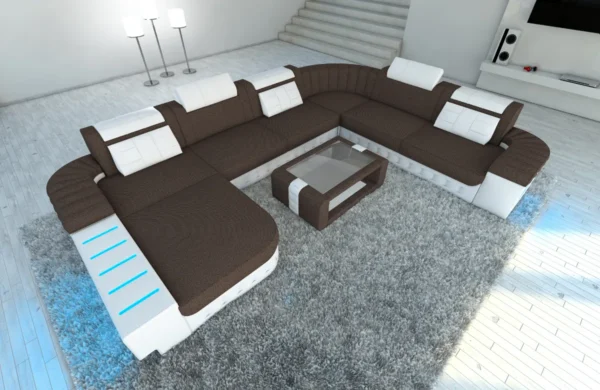 Webstoff Wohnlandschaft Belvedere mit Ottomane U-Form XL Mini – Bild 31