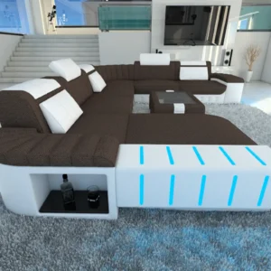 Webstoff Wohnlandschaft Belvedere mit Ottomane U-Form XL Mini