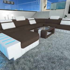Webstoff Wohnlandschaft Belvedere mit Ottomane U-Form XL Mini
