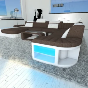 Webstoff Wohnlandschaft Belvedere mit Ottomane U-Form XL Mini